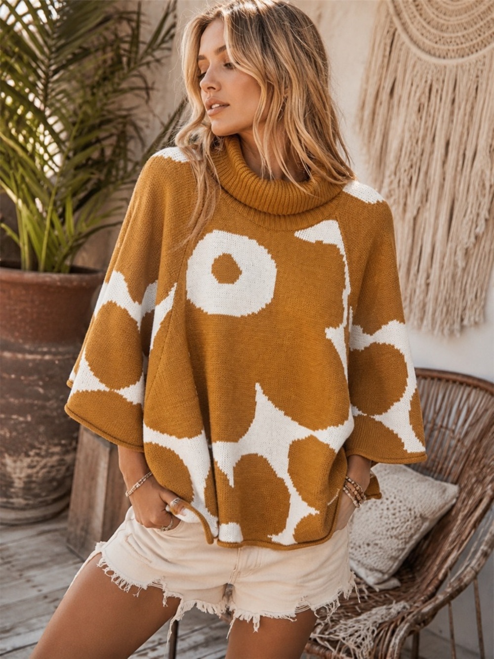 Jodifl NWT Floral Boho TurtleneckSweater Medium